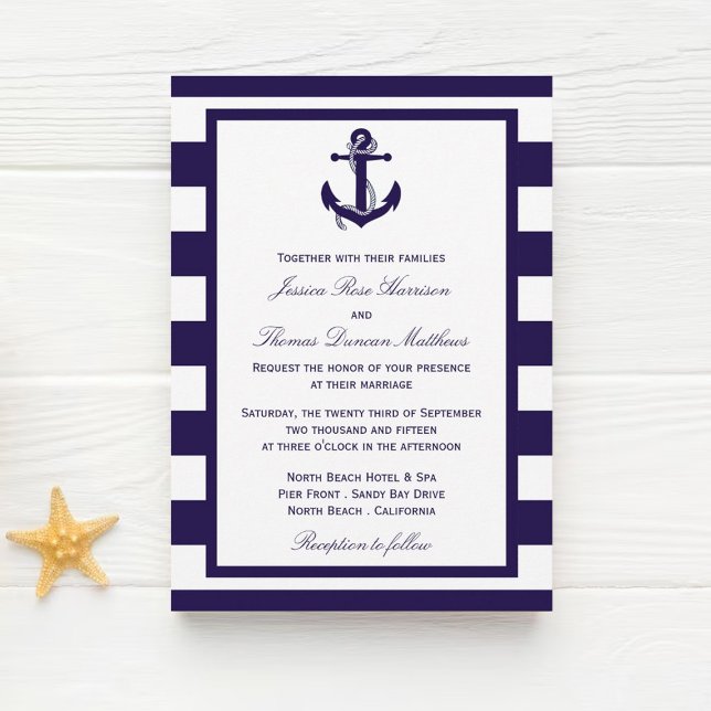 Invitación Colección de Bodas de franjas de la marina de infl (Subido por el creador)