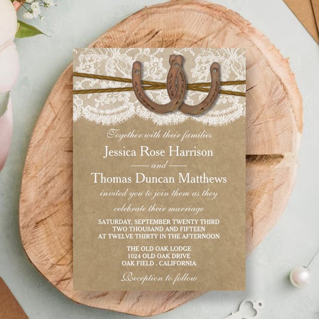 Invitación Colección de Bodas Kraft, Lace & Horseshoe (Subido por el creador)