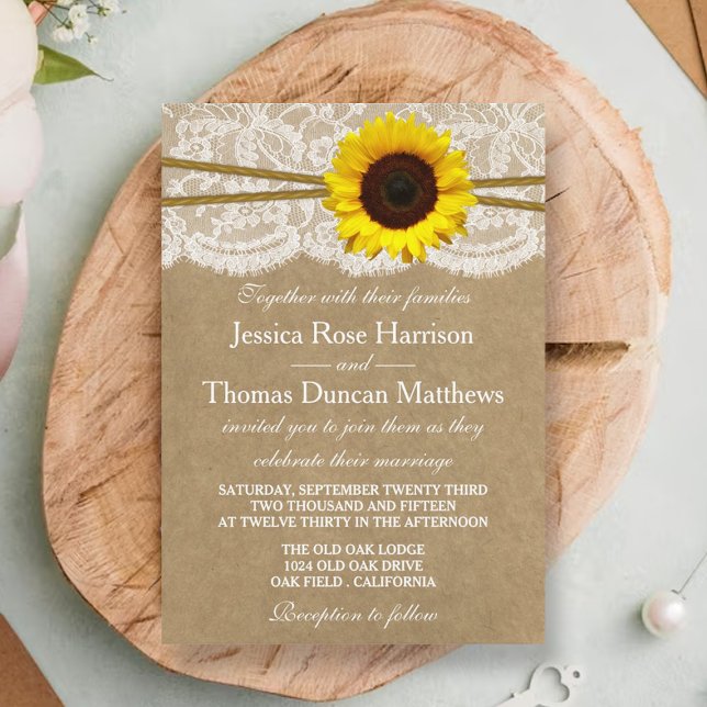 Invitación Colección de Bodas Kraft, Lace & Sunflower (Subido por el creador)
