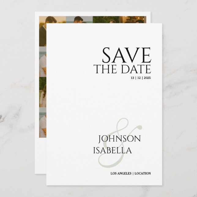 Invitación Colección de fotos boda de texto mínimo guardar la (Anverso / Reverso)