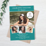 Invitación Colección de fotos verde verde azulado de cumpleañ<br><div class="desc">Crea tu propio collage de fotos único. Usa cuatro,  cuatro de tus fotos favoritas. Personalice y agregue un nombre y detalles del fiesta. Fondo verde azulado de color verde,  texto blanco.</div>