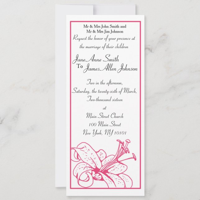 Invitación Colección de la boda del lirio y de la linterna, (Anverso)