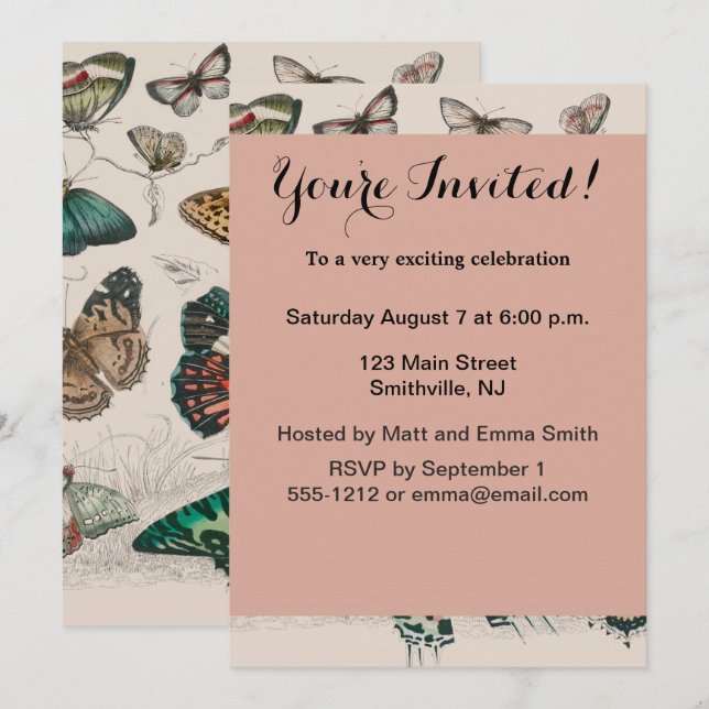 Invitación Colección de mariposa Mariposas antiguas (Anverso / Reverso)