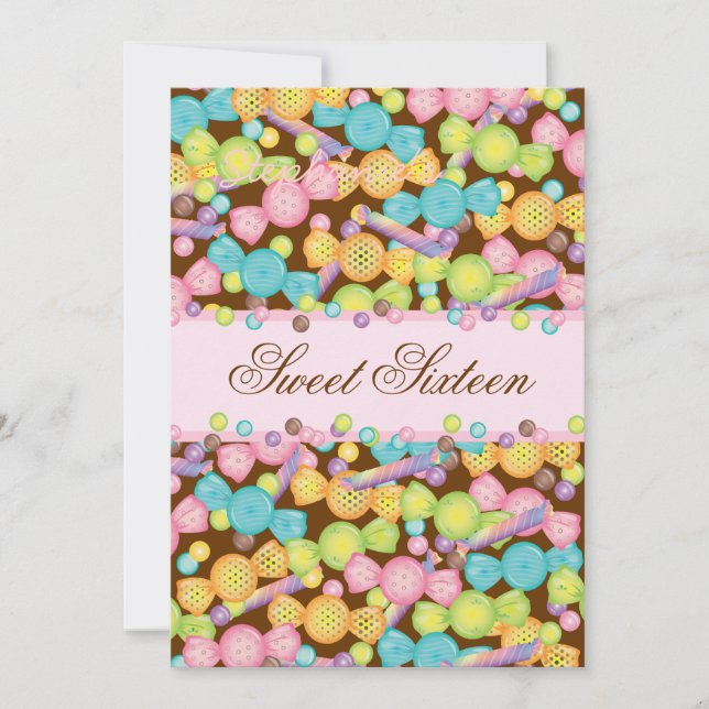Invitación Colección dulce 16, dieciséis, en color marrón ros (Anverso)
