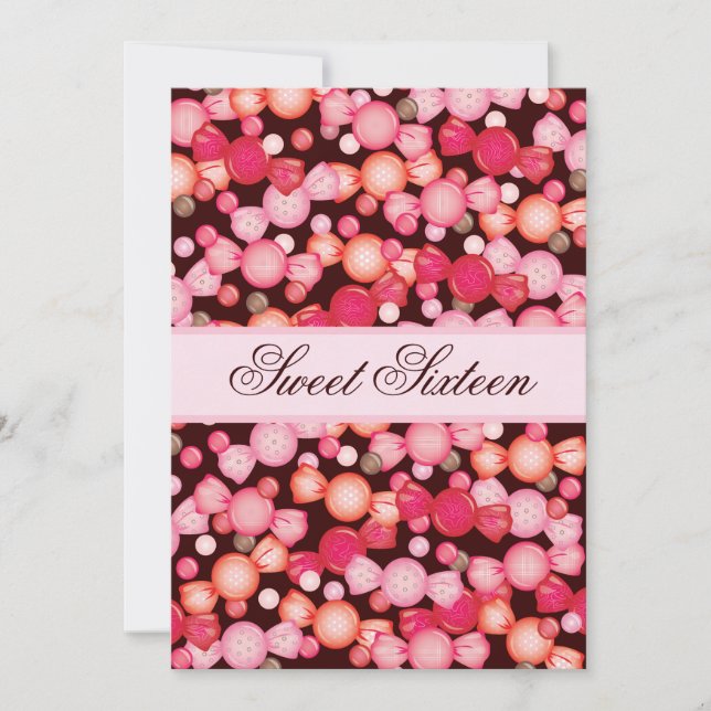 Invitación Colección dulce de 16 dieciséis golosinas en rosa (Anverso)