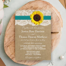 Invitación Colección Kraft, Lace & Sunflower - Verde azulado