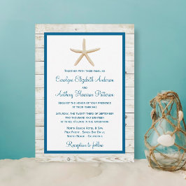 Invitación Colección Starfish Whitewashed Wood Beach Wedding