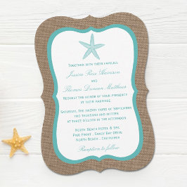 Invitación Colección Turquoise Starfish Burlap Beach Wedding