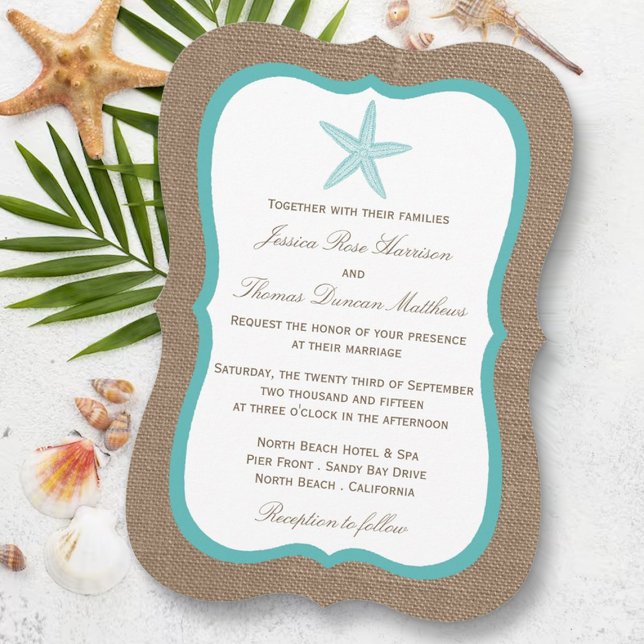 Invitación Colección Turquoise Starfish Burlap Beach Wedding (Subido por el creador)