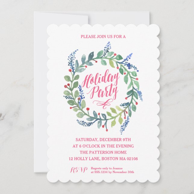 Invitación Colección Wreath de color de agua (Anverso)