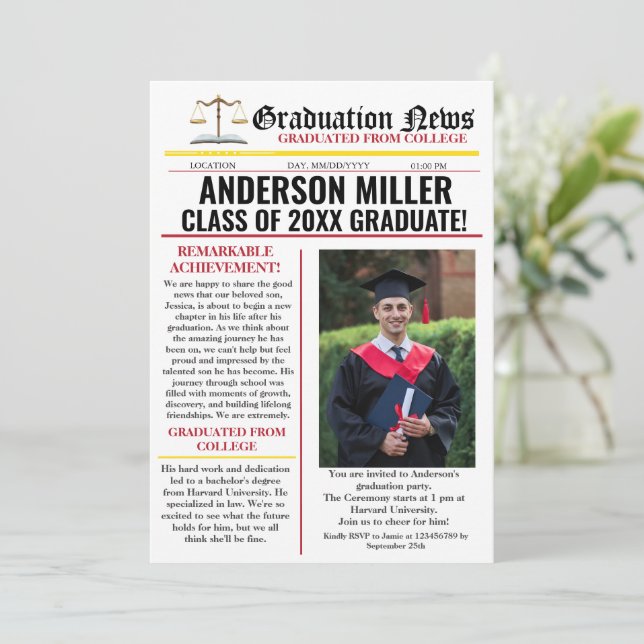 Invitación Colegio de Diarios de Graduación de Abogados Único (Anverso de pie)