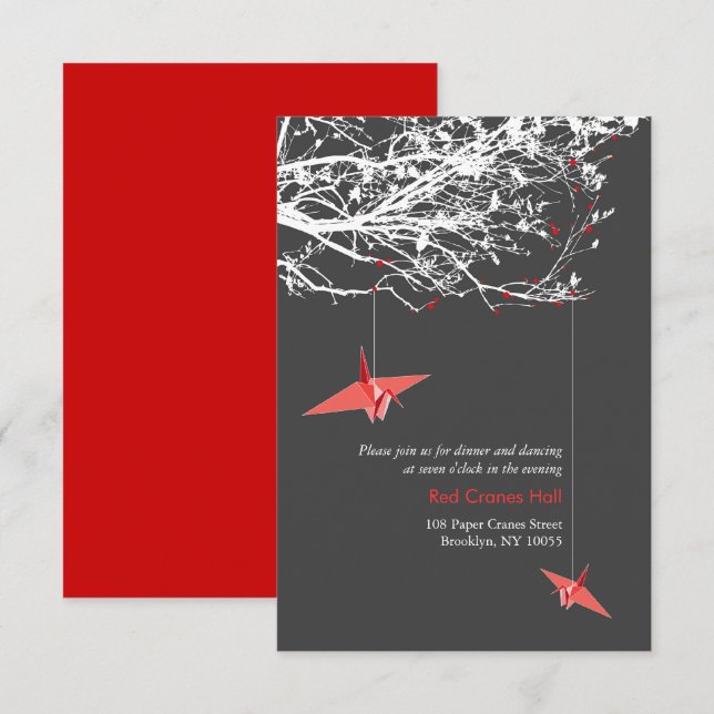Invitación Colgando Grúa De Papel En La Recepción De Boda De  (Anverso / Reverso)
