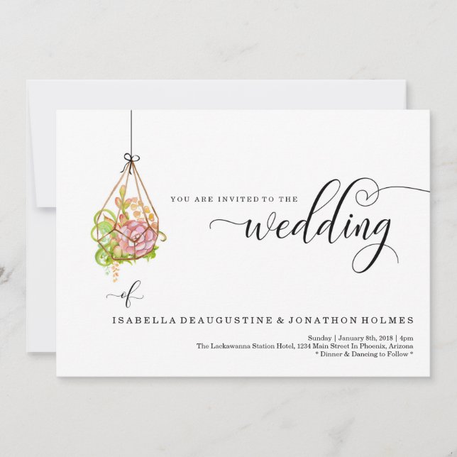 Invitación colgante suculenta de la boda del (Anverso)