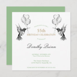 Invitación Colibrí acuarela y globos Cumpleaños