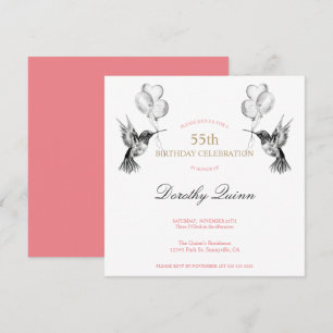 Invitación Colibrí acuarela y globos Cumpleaños