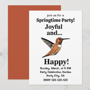 Invitación Colibrí Alegre y Feliz Amante de las Aves Primaver