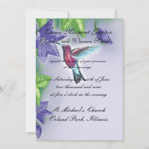 Invitación colibrí elegante flores púrpuras boda