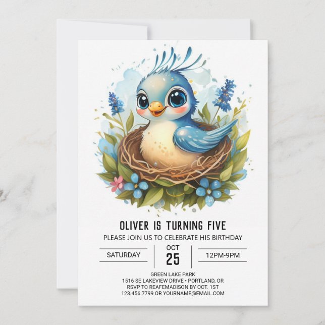 Invitación Colibri Moda Whimsical Bird Cumpleaños (Anverso)