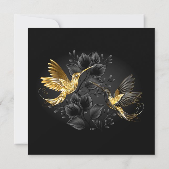 Invitación Colibrí negro y dorado (Anverso)