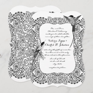 Invitación Colibrí Romántico Patrón Blanco y Negro