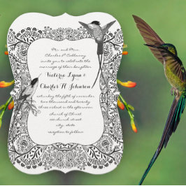 Invitación Colibrí romántico Patrón blanco y negro