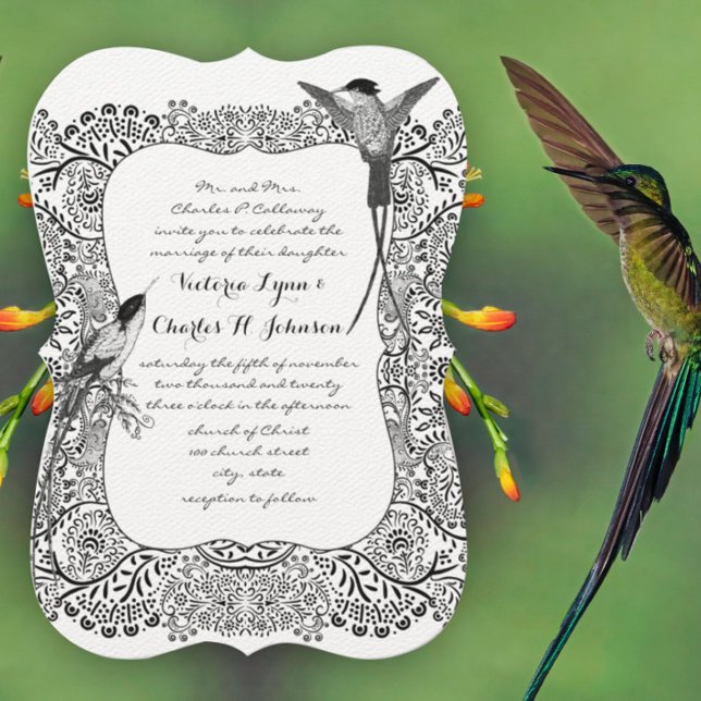 Invitación Colibrí romántico Patrón blanco y negro (Subido por el creador)