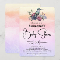Colibrí y Flores en Aquarela para Baby Shower