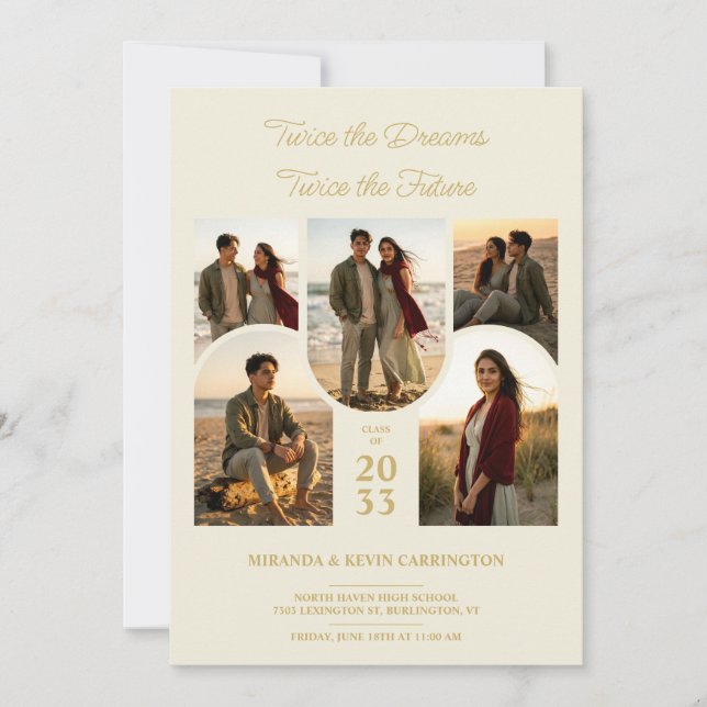 Invitación Collage Arqueado de Doble Grado Gemelos TMF26 en C (Anverso)