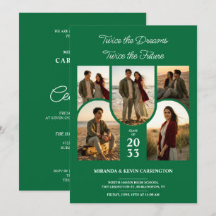 Invitación Collage Arqueado Esmeralda Doble Grados Gemelos TM