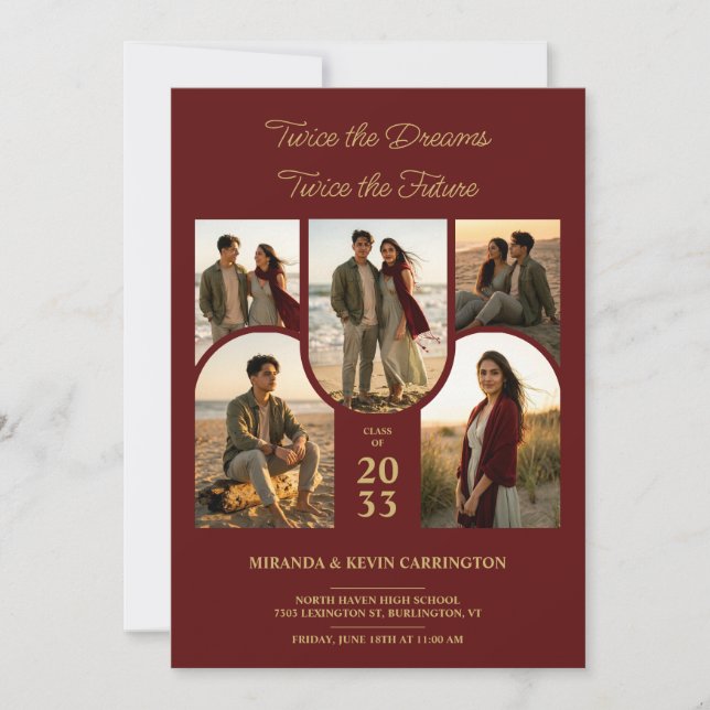 Invitación Collage Arqueado Granate Doble Grados Gemelos TMF2 (Anverso)