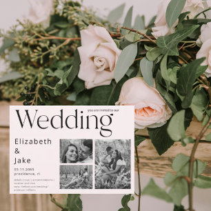 Invitación Collage contemporáneo Boda de Rubor fotográfico B/