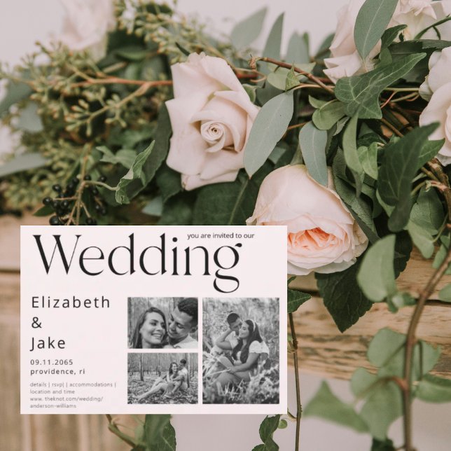 Invitación Collage contemporáneo Boda de Rubor fotográfico B/ (Subido por el creador)