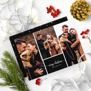 Invitación Collage de 3 fotos elegante Feliz Navidad Negro