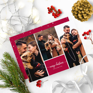 Invitación Collage de 3 fotos fuente elegante Feliz Navidad