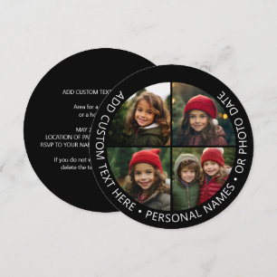 Invitación Collage de 4 fotos con texto personalizado curvo a