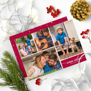 Invitación Collage de 4 fotos Deseos Cálidos Navidad Simple