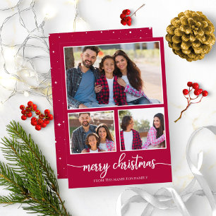 Invitación Collage de 4 fotos Escritura linda Feliz Navidad