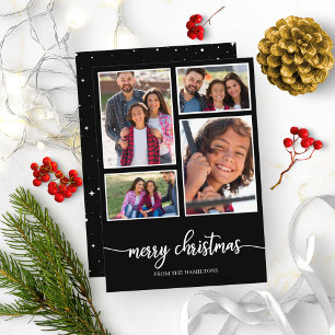 Invitación Collage de 4 fotos Escritura linda Feliz Navidad N