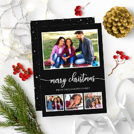 Invitación Collage de 4 Fotos Feliz Navidad Moderno Negro