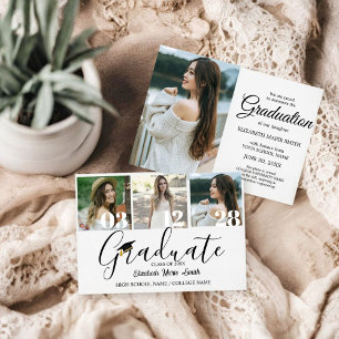 Invitación Collage de 4 fotos Guión sencillo moderno