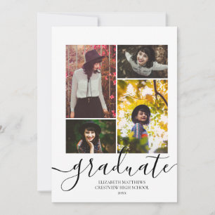 Invitación Collage de 4 fotos modernas con elegante guión par