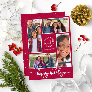 Invitación Collage de 4 Fotos Monograma Felices Fiestas Navid