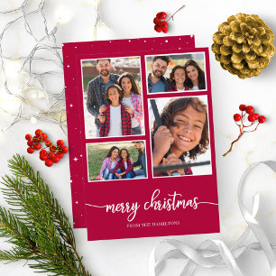 Invitación Collage de 4 Fotos Monograma Feliz Navidad Fiestas