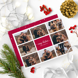 Invitación Collage de 8 Fotos Estilo Elegante Feliz Navidad