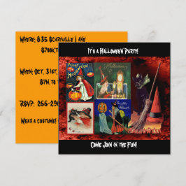 Invitación Collage de brujas y gatos negros