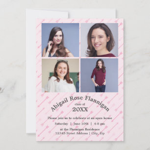 Invitación Collage de cuatro fotos con flechas rosadas - Anun