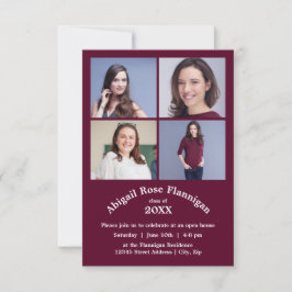 Invitación Collage de cuatro fotos en Borgoña - Graduación 3x