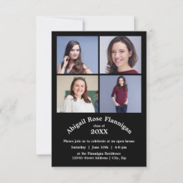 Invitación Collage de cuatro fotos negro - Graduación 3x5