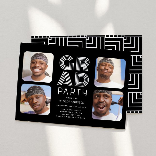 Invitación Collage de fotos 4x moderno para fiesta de graduac (Subido por el creador)