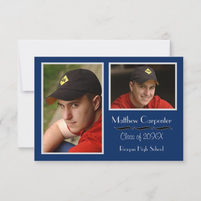 Invitación Collage de fotos azul y gris 2 -3x5 Grado Invitaci (Anverso)